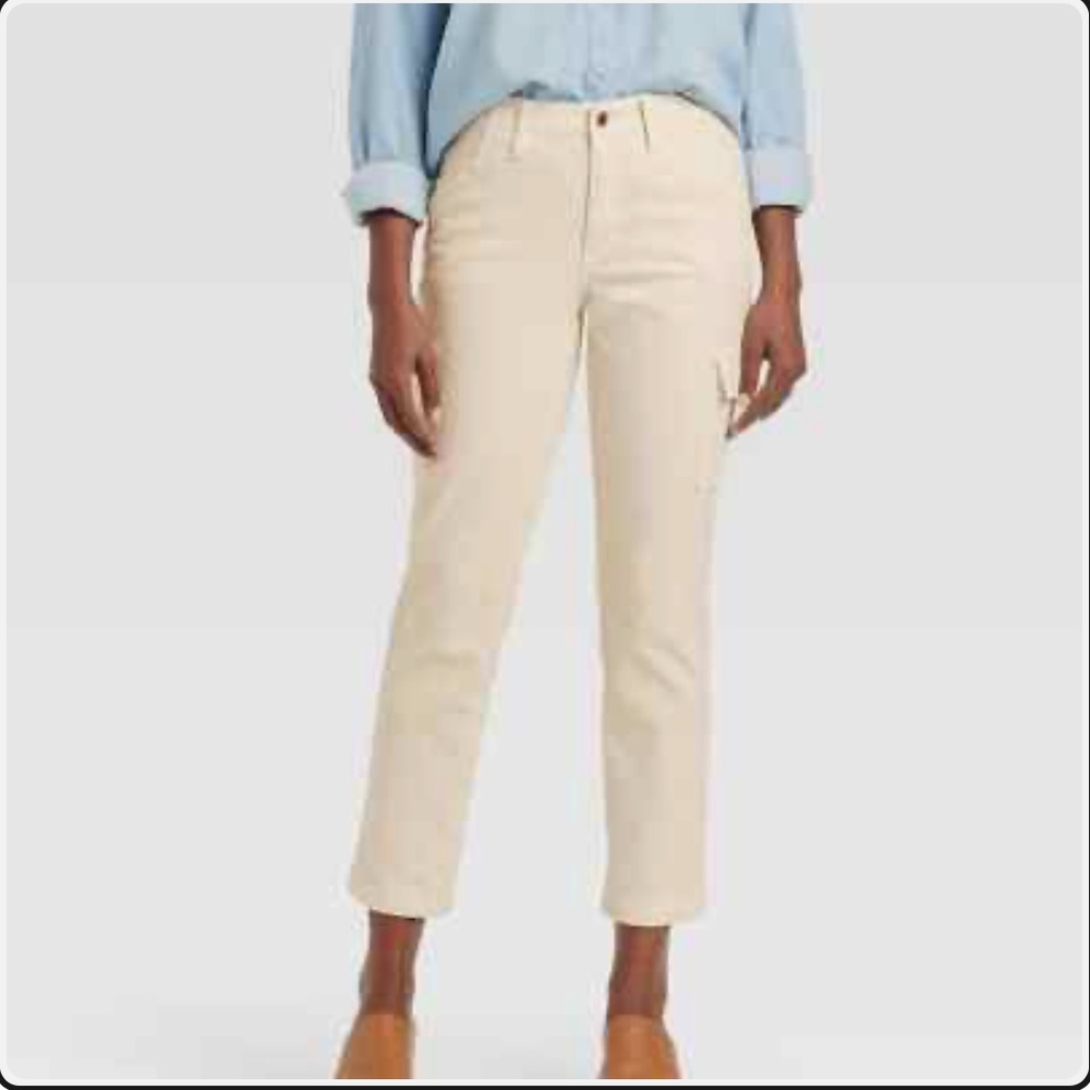 High-Rise Cargos Slim Straight Pants cream color women's size 16 new with tags